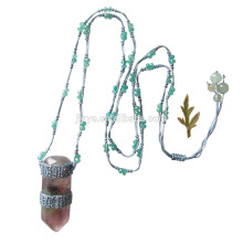 Fashion Long Green Crochet Precious Stone Pendant Necklace